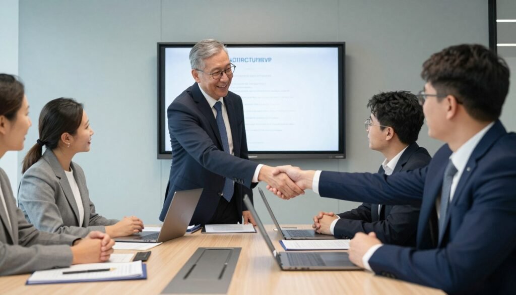 Business partners reviewing distribution agreement