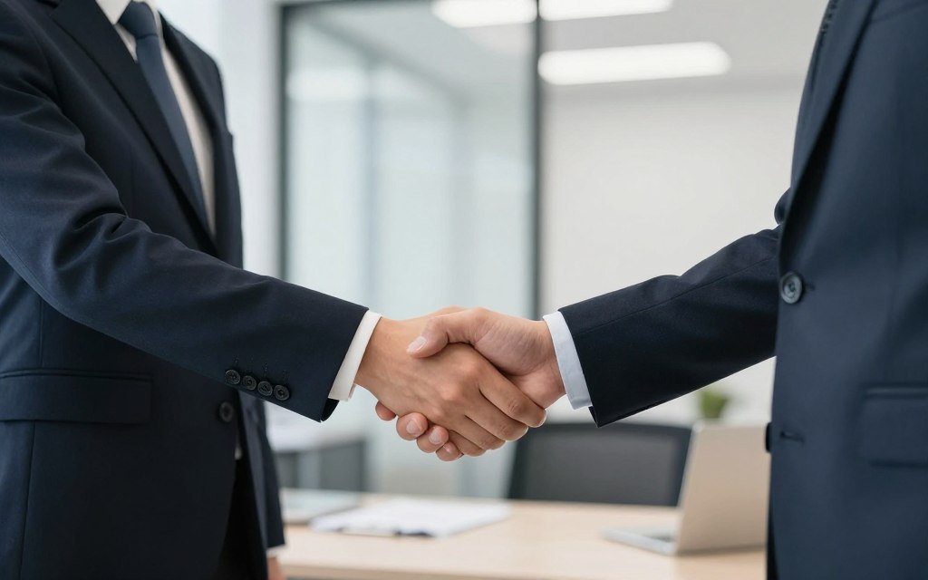 Business partnership handshake colonic machine distribution