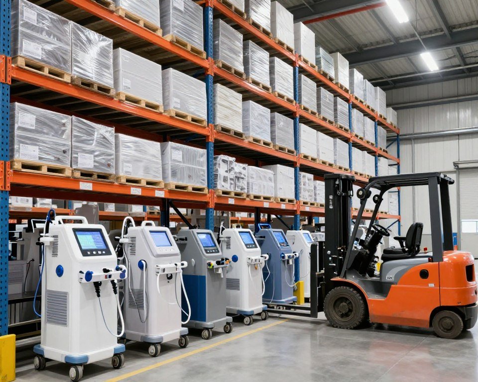 Distribution warehouse with medical equipment inventory