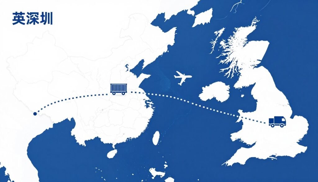 Global shipping route map from China to UK