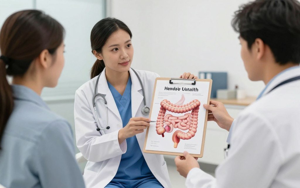 Healthcare professional discussing colon hydrotherapy benefits with patient