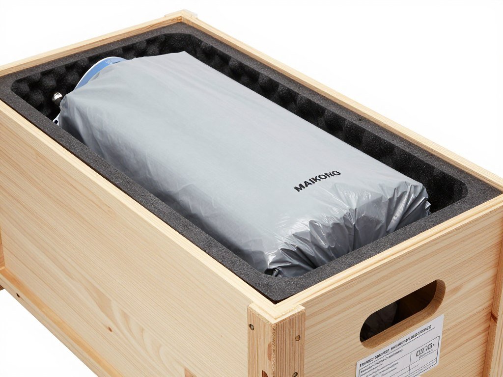 Securely packaged colonic machine in wooden crate