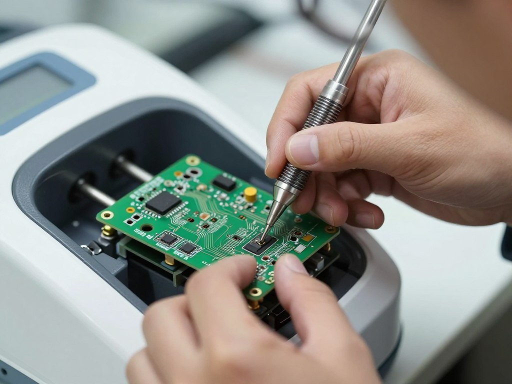 Technician repairing colonic machine electronic components