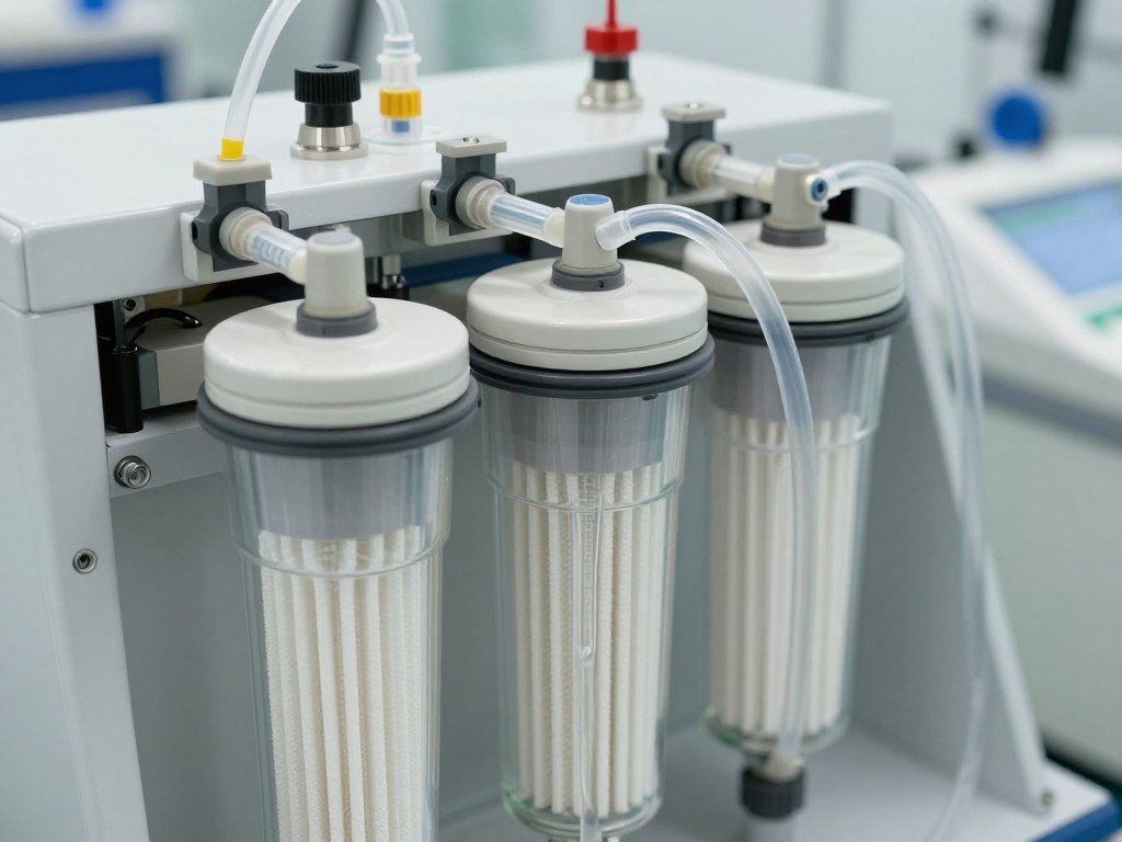 Water filtration system components showing multi-stage filtration process