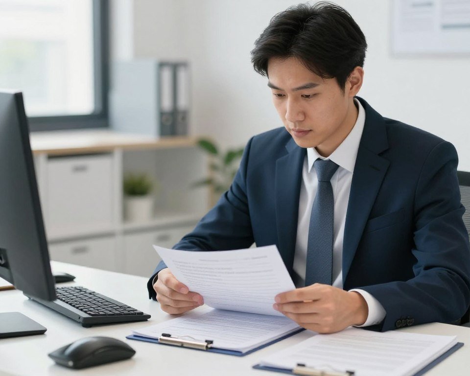 business owner reviewing colonic machine purchase documentation