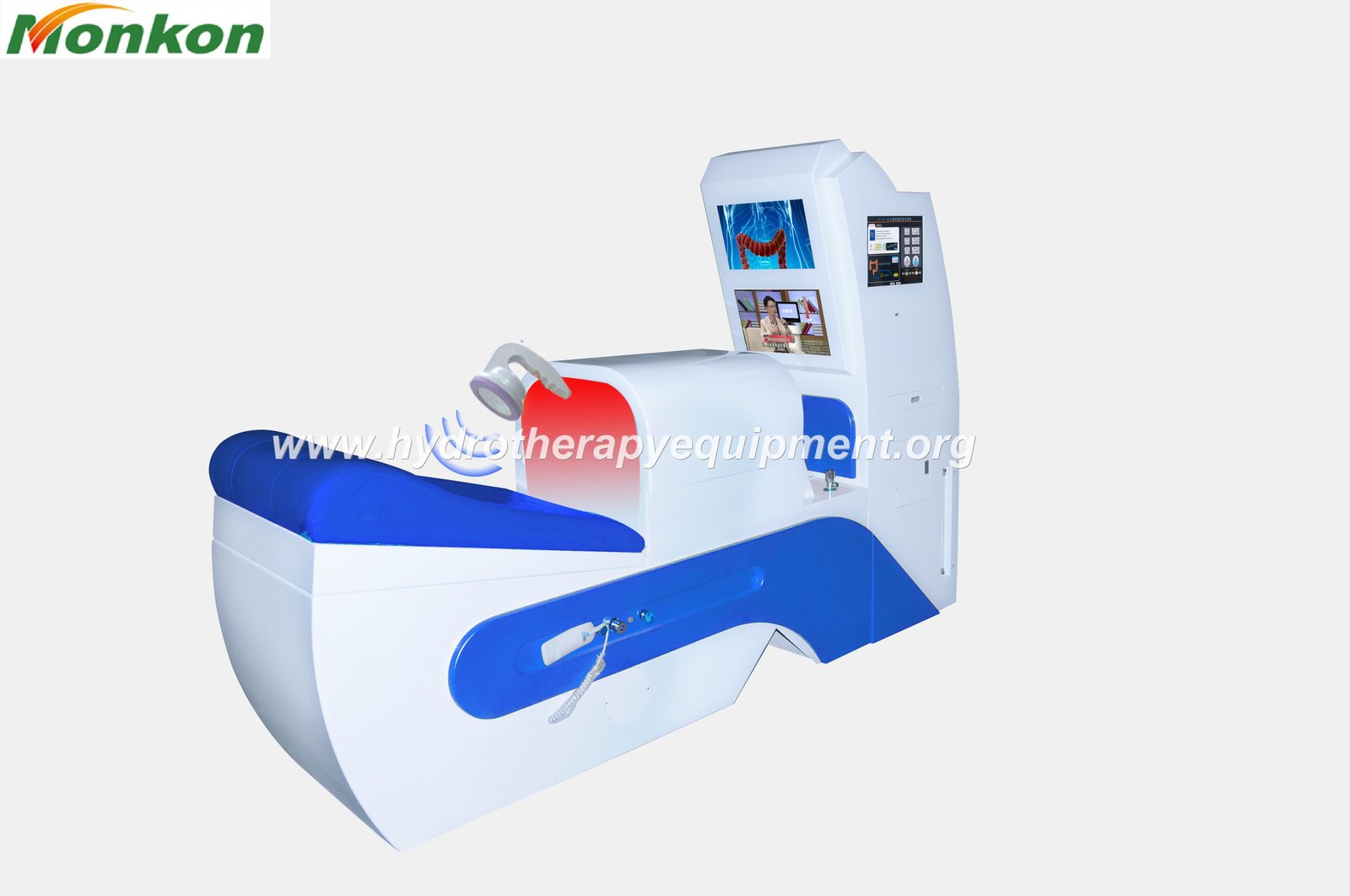 UK spa owner reviewing colonic machine OEM branding options on tablet