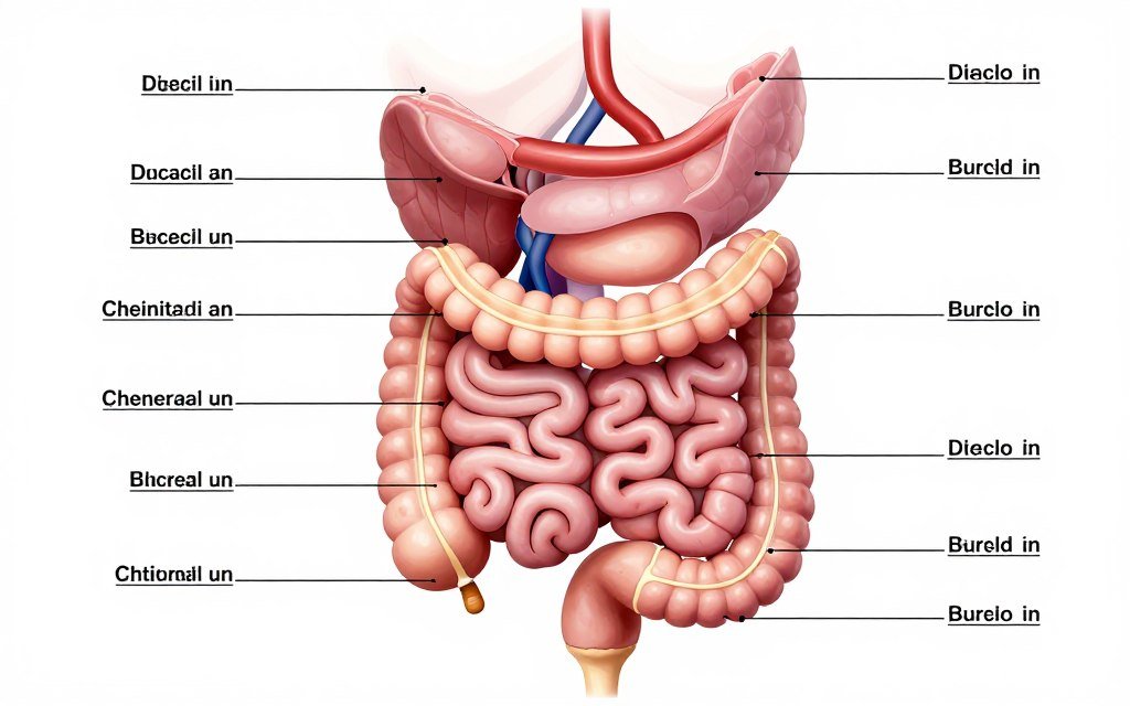 Anatomical diagram showing human digestive system and colon structure Anatomical diagram showing human digestive system and colon structure