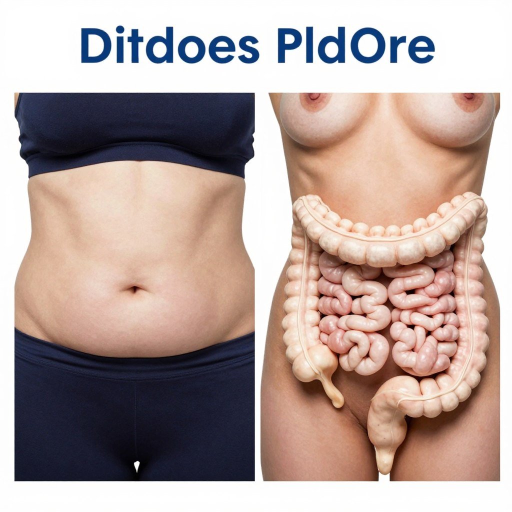 Before and after comparison showing reduced abdominal bloating