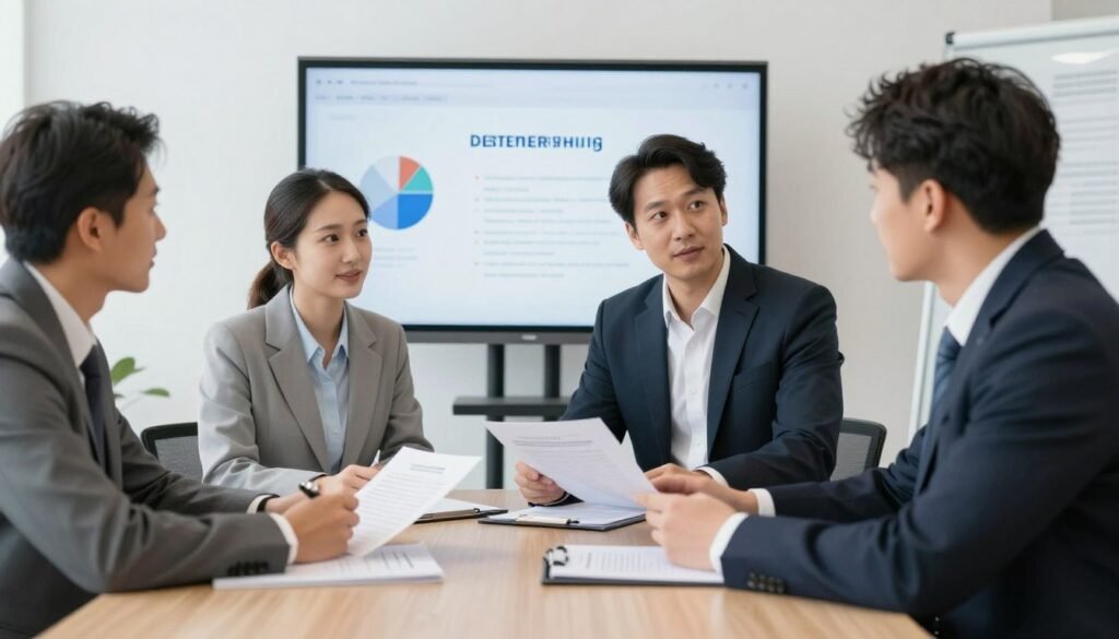 Business meeting discussing distributor partnership opportunity