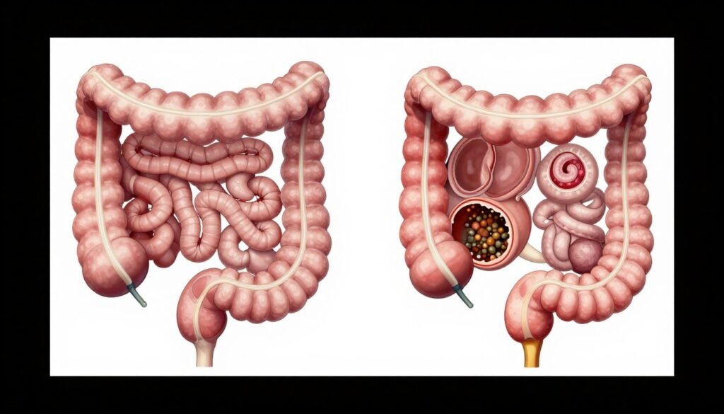 Clean colon illustration showing healthy intestinal walls