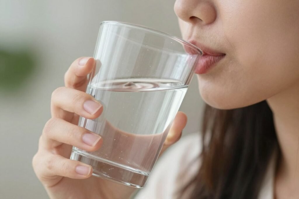 Client drinking water as part of colon hydrotherapy preparation hydration protocol