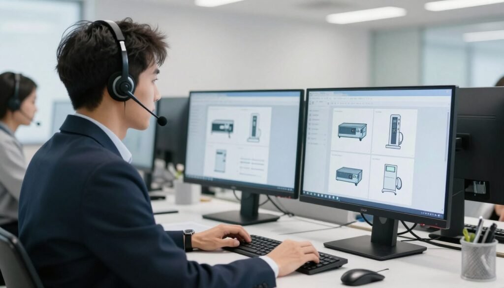 Customer service representative assisting with technical support inquiry