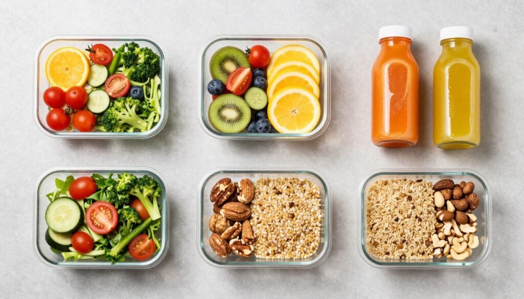 Daily meal plan layout for three-day bowel cleanse showing healthy foods