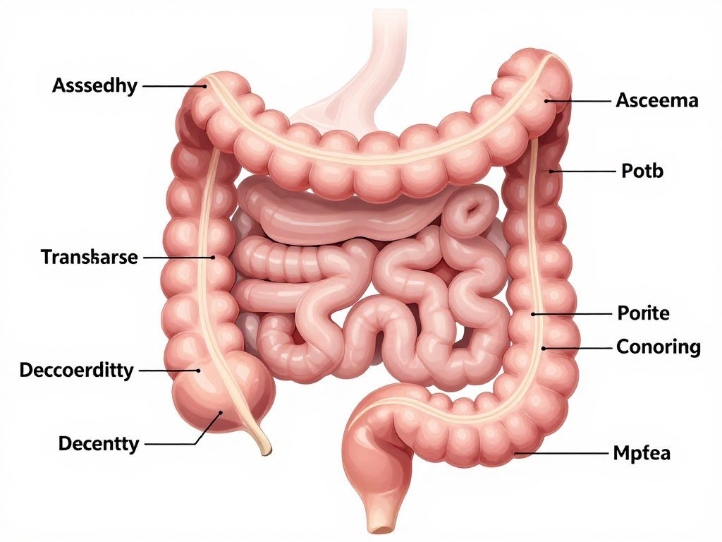 Detailed anatomical diagram of the human colon and digestive system