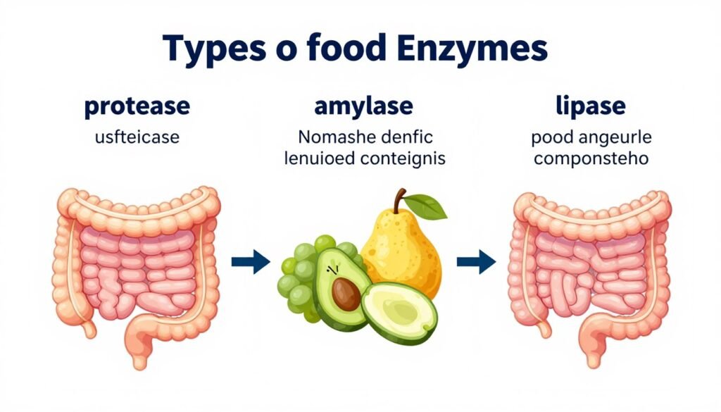 Different digestive enzyme types and their food breakdown actions