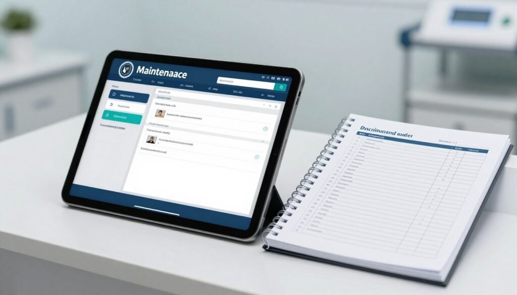 Digital and paper maintenance logs for medical equipment