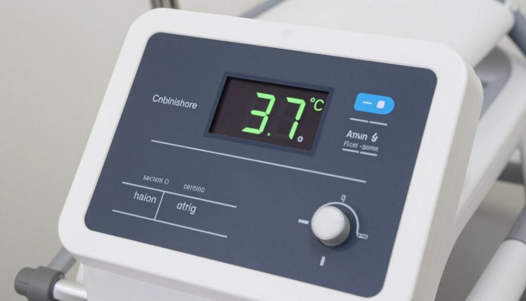 Digital temperature display showing 37 degrees celsius on hydrotherapy machine