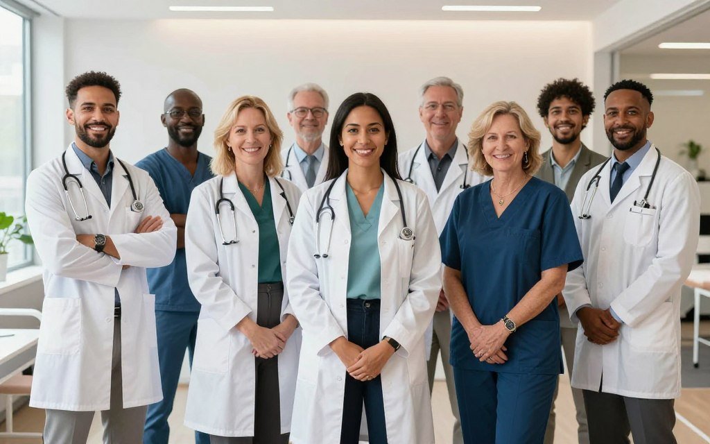 Diverse group of UK healthcare professionals and business owners