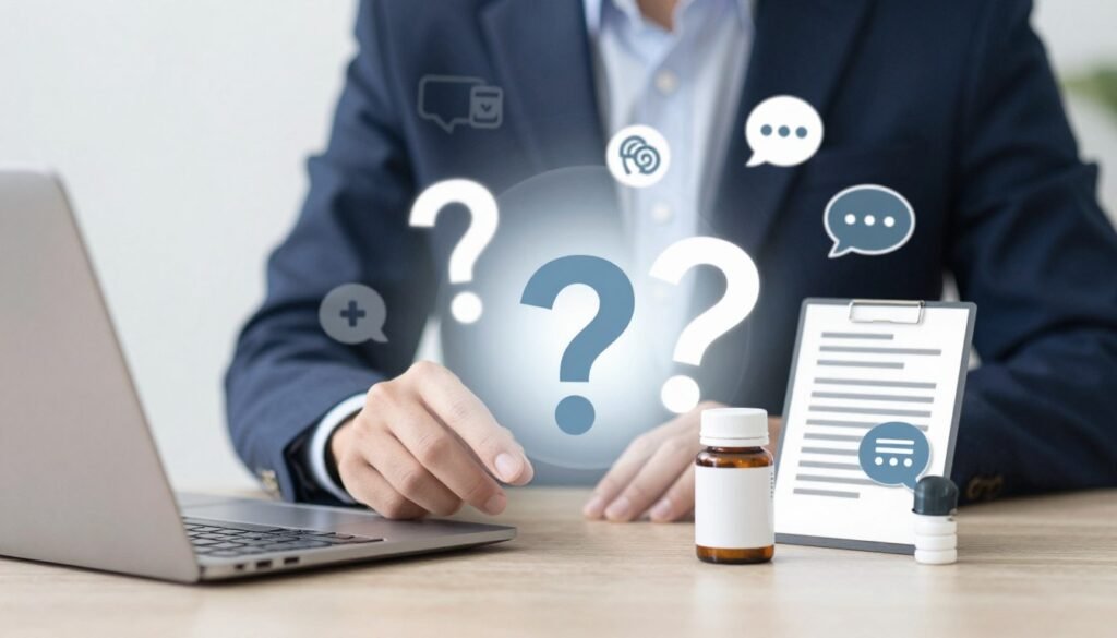 FAQ concept showing common questions about supplement wholesale and distribution