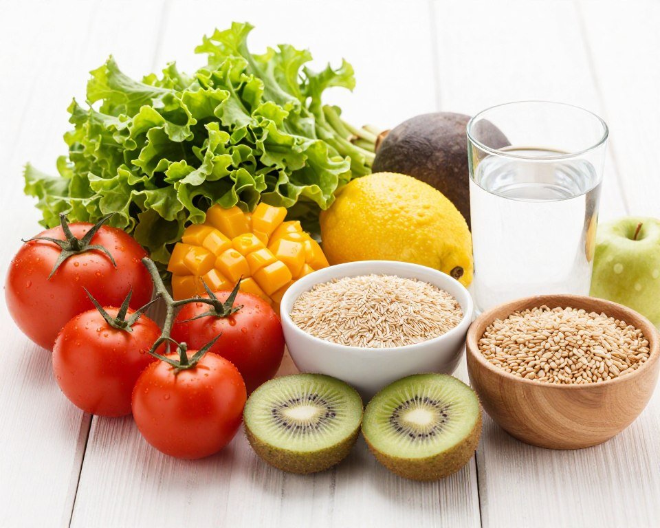 Fresh healthy foods supporting digestive wellness Fresh healthy foods supporting digestive wellness