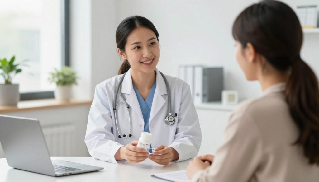 Healthcare practitioner counselling client about appropriate supplement selection