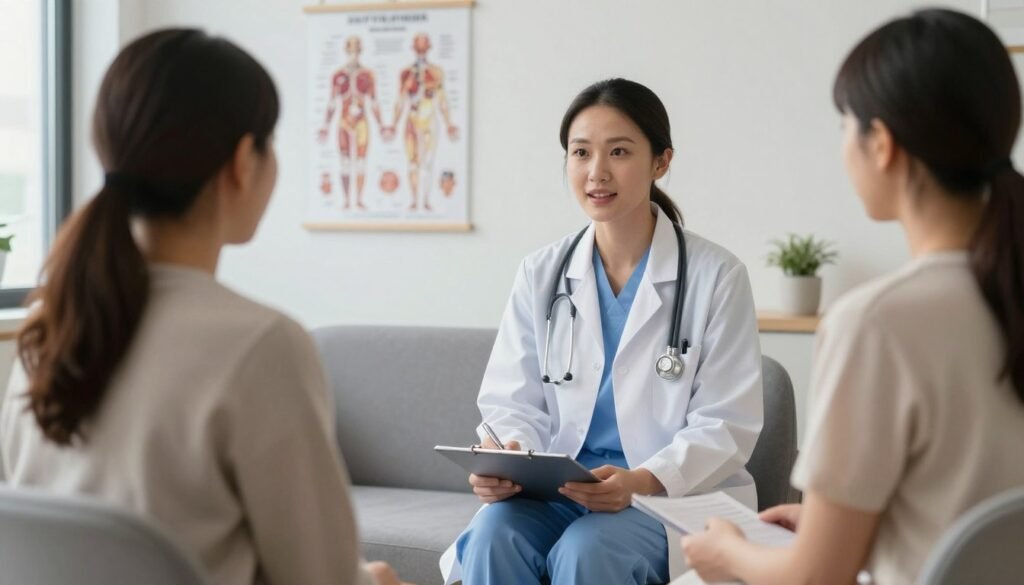 Healthcare professional consulting with patient about colon hydrotherapy benefits