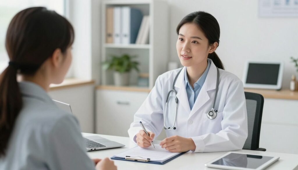 Healthcare professional consulting with patient about digestive health safety
