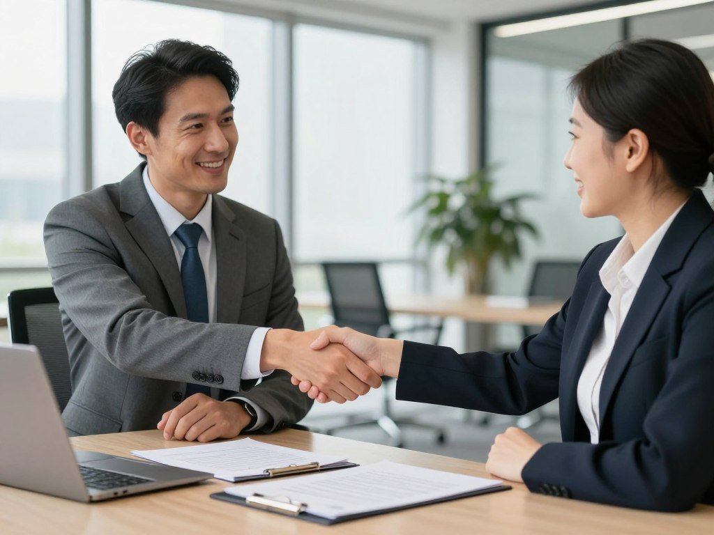 International business partnership handshake between UK distributor and manufacturer International business partnership handshake between UK distributor and manufacturer