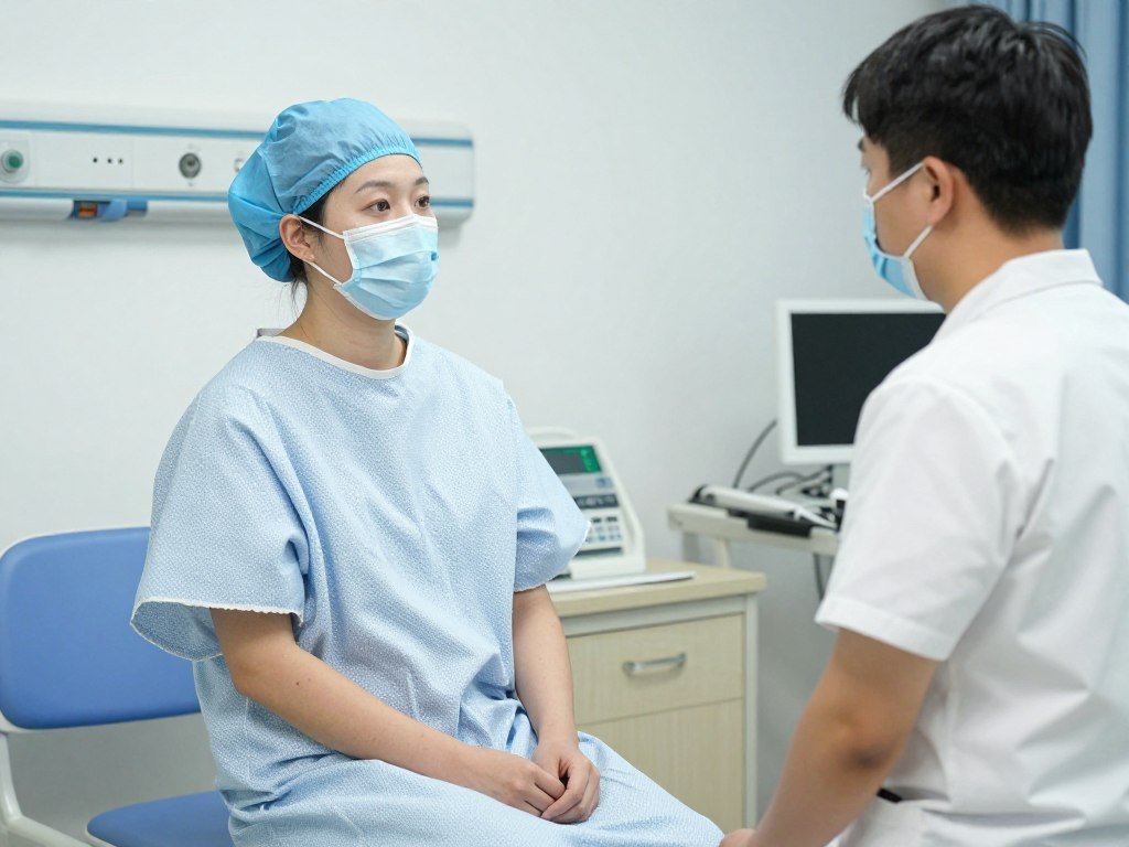 Medical patient preparing for procedure with colon hydrotherapy Medical patient preparing for procedure with colon hydrotherapy