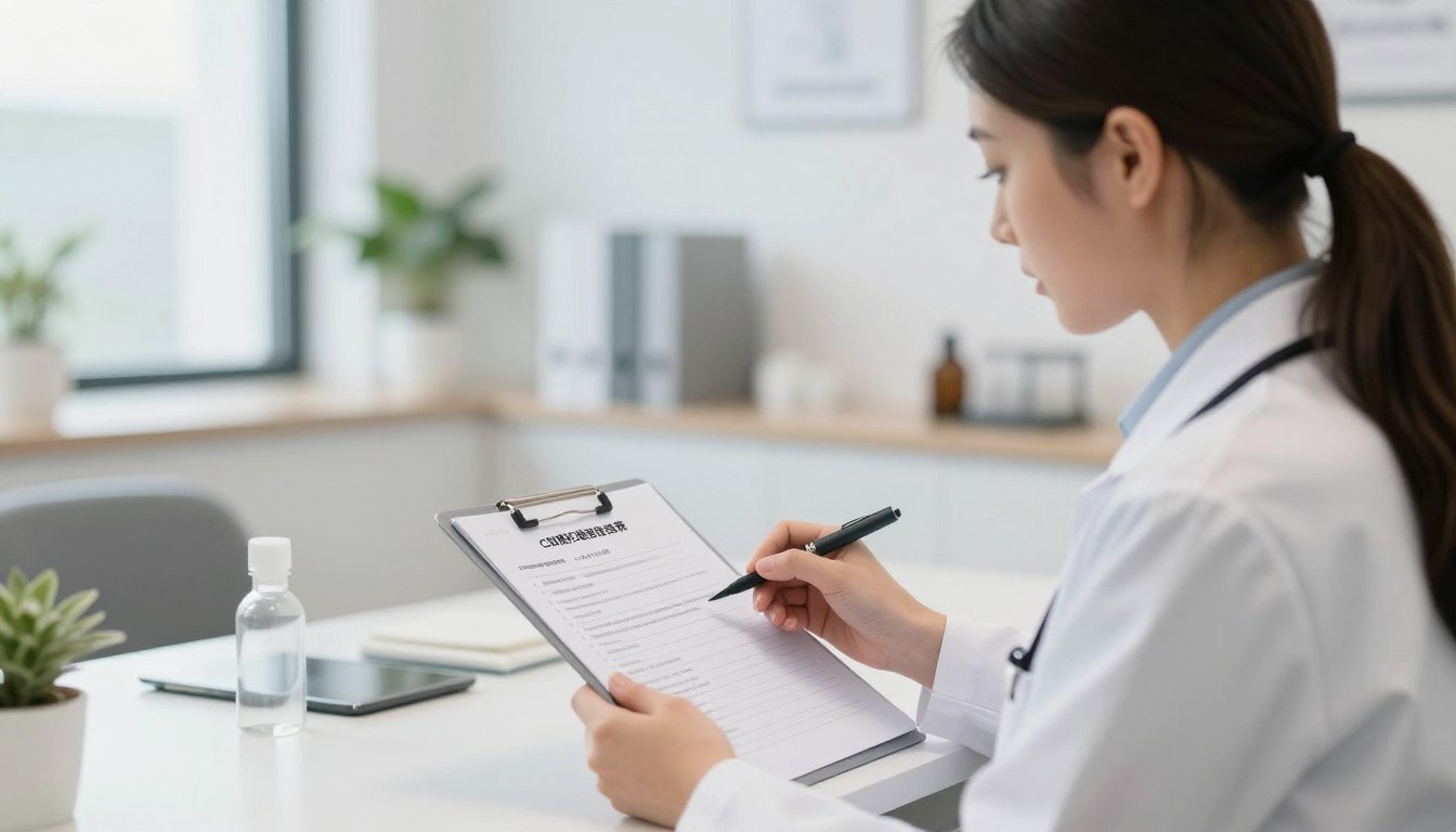 Medical professional examining colon cleanse side effects documentation