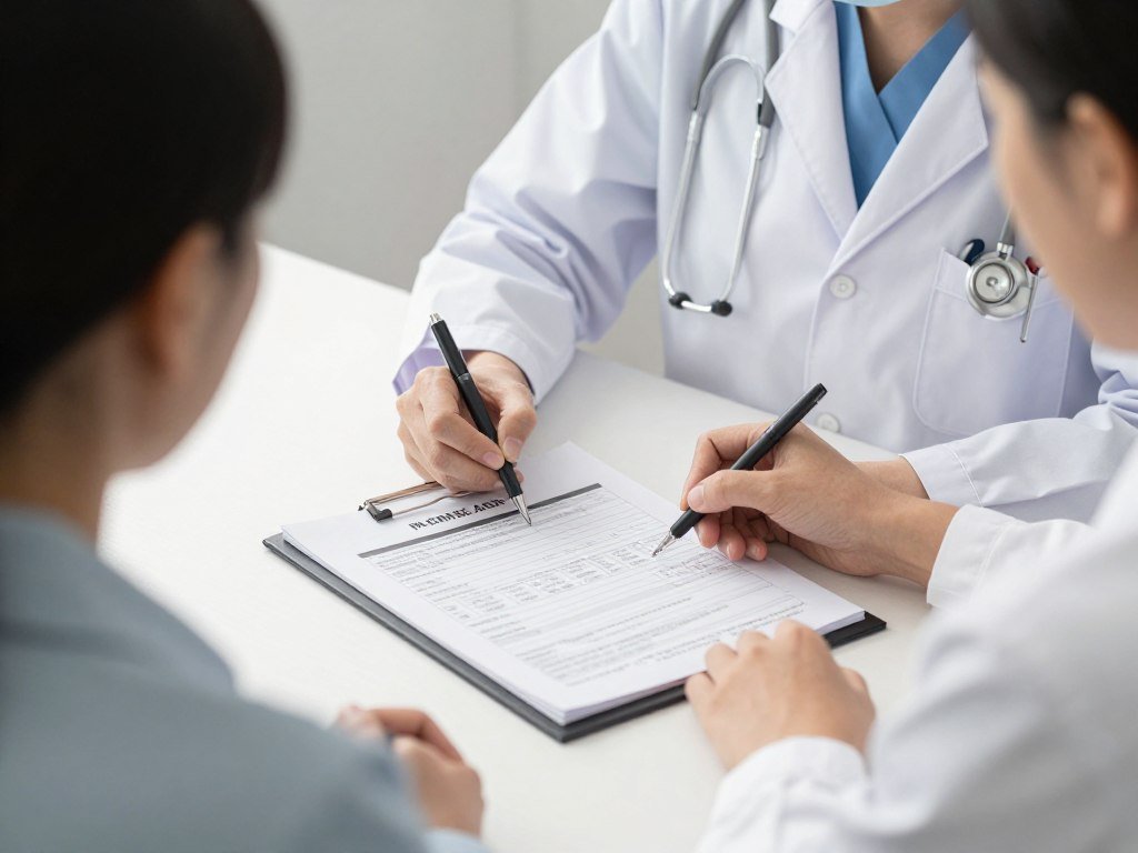 Medical professional reviewing client health questionnaire
