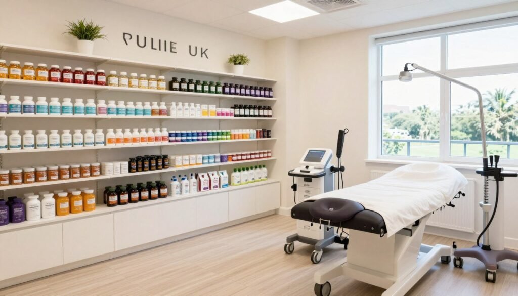 Modern wellness clinic offering both supplements and colonic hydrotherapy services