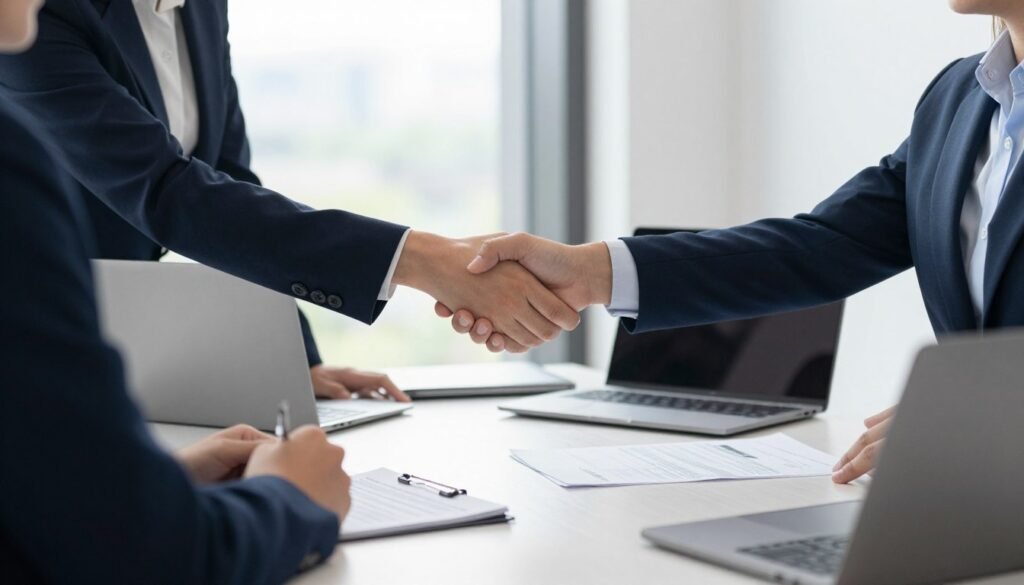 Professional handshake between equipment supplier and UK clinic owner