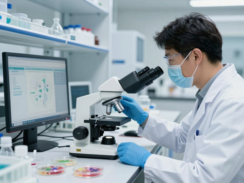 Scientific research laboratory analyzing gut microbiome and digestive health Scientific research laboratory analyzing gut microbiome and digestive health