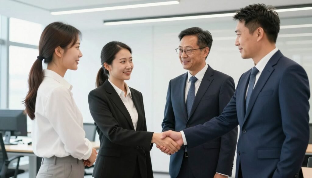 Successful UK distributor partnership handshake
