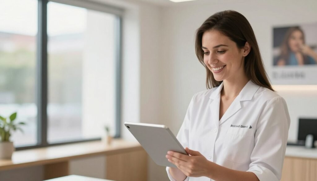 Successful wellness practice owner reviewing positive business growth Successful wellness practice owner reviewing positive business growth