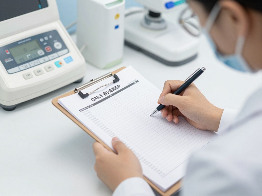 Therapist completing daily equipment log entry