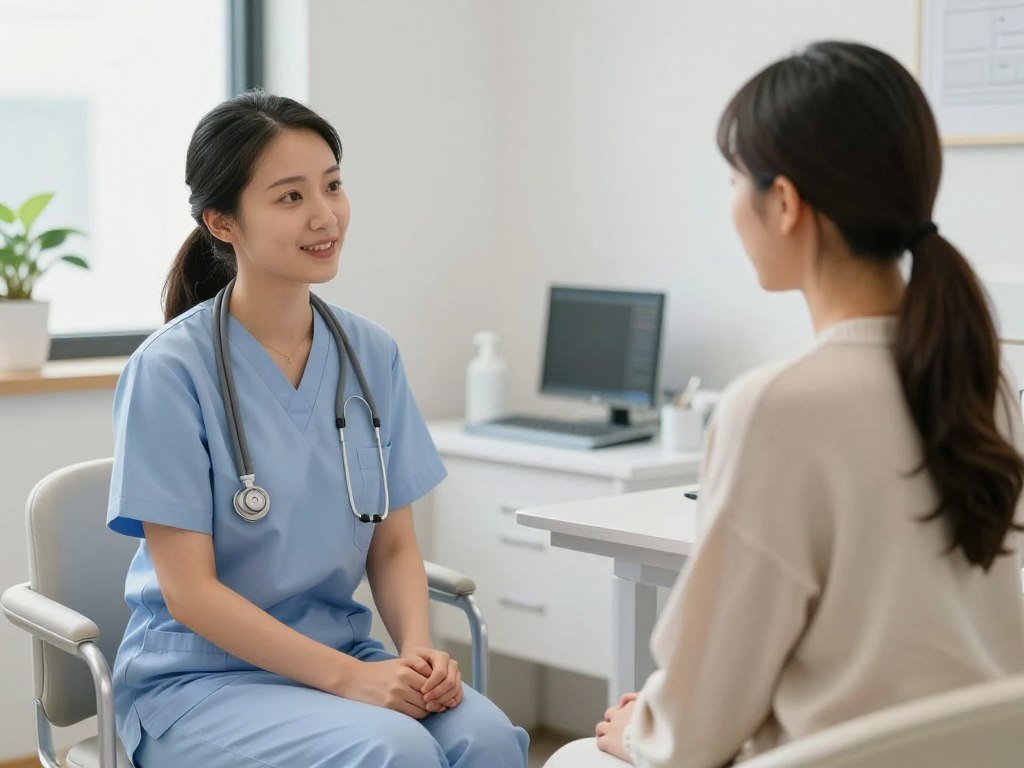 Therapist consulting with client about colon hydrotherapy preparation