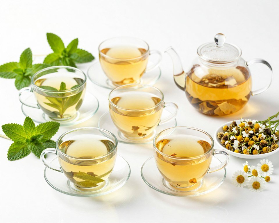 Various herbal teas for digestive health and gentle bowel cleansing Various herbal teas for digestive health and gentle bowel cleansing
