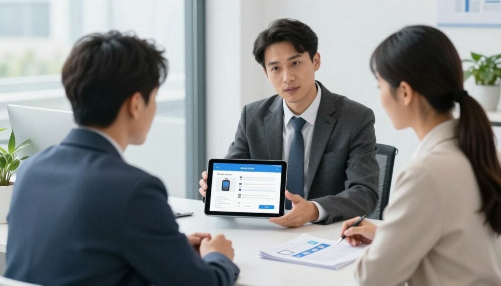 clinic owner consulting about colonic machine purchase decisions