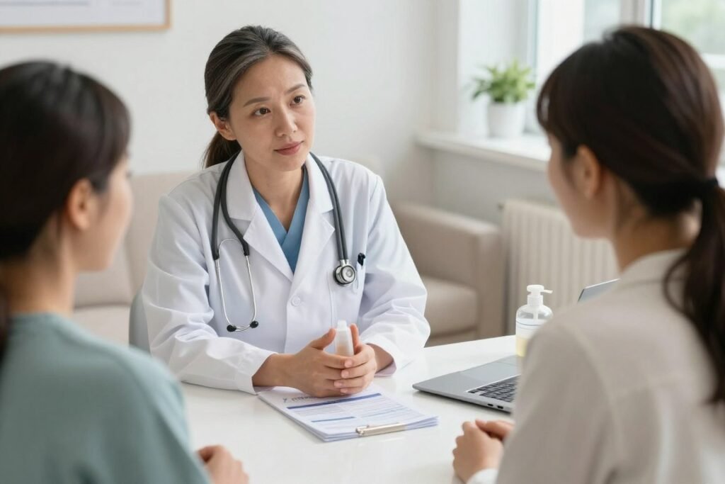 healthcare professional answering patient questions about coffee enema safety