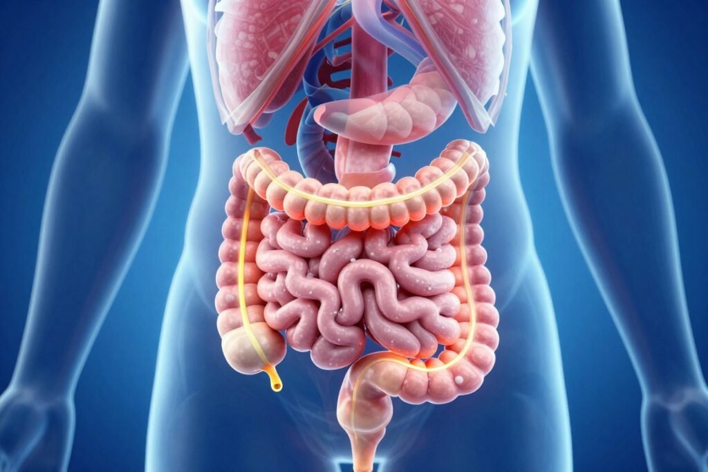 healthy digestive system illustration showing improved colon function