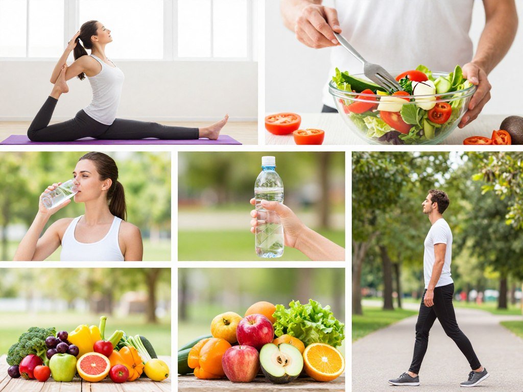 healthy lifestyle habits including exercise and nutritious foods for gut health