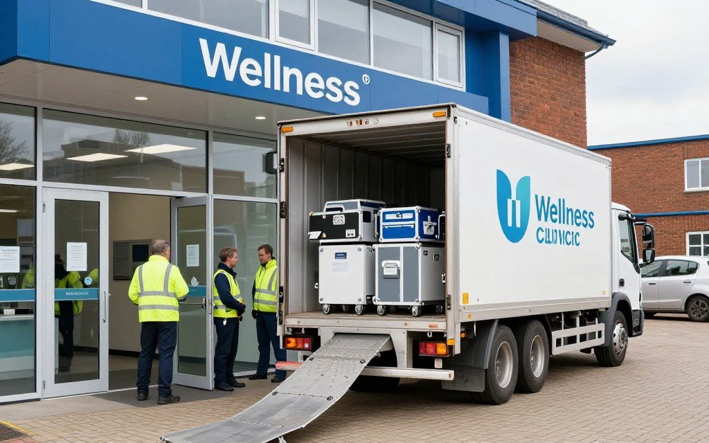 medical equipment arriving at UK clinic for installation