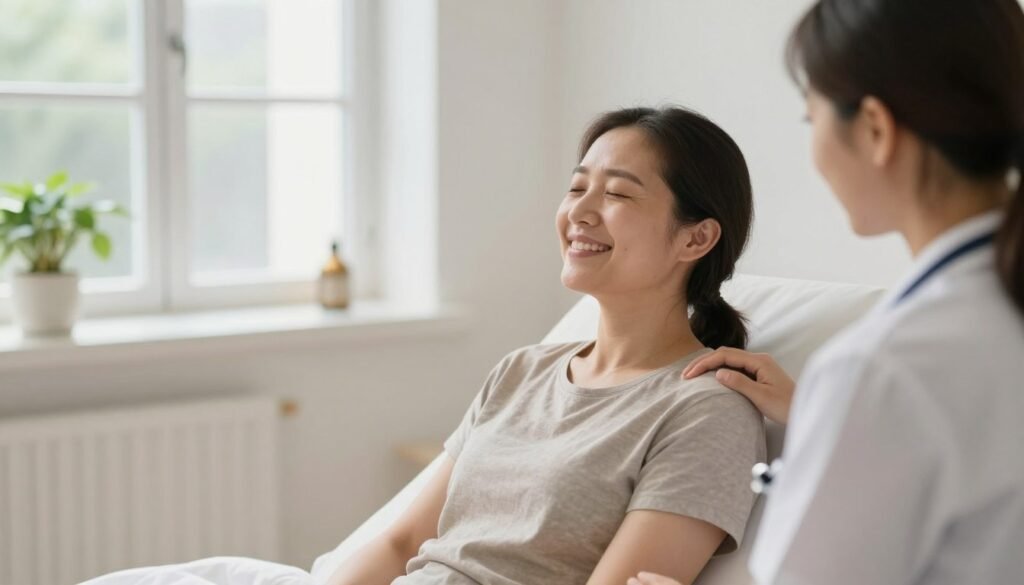 relieved patient after successful enema for constipation treatment in professional UK setting