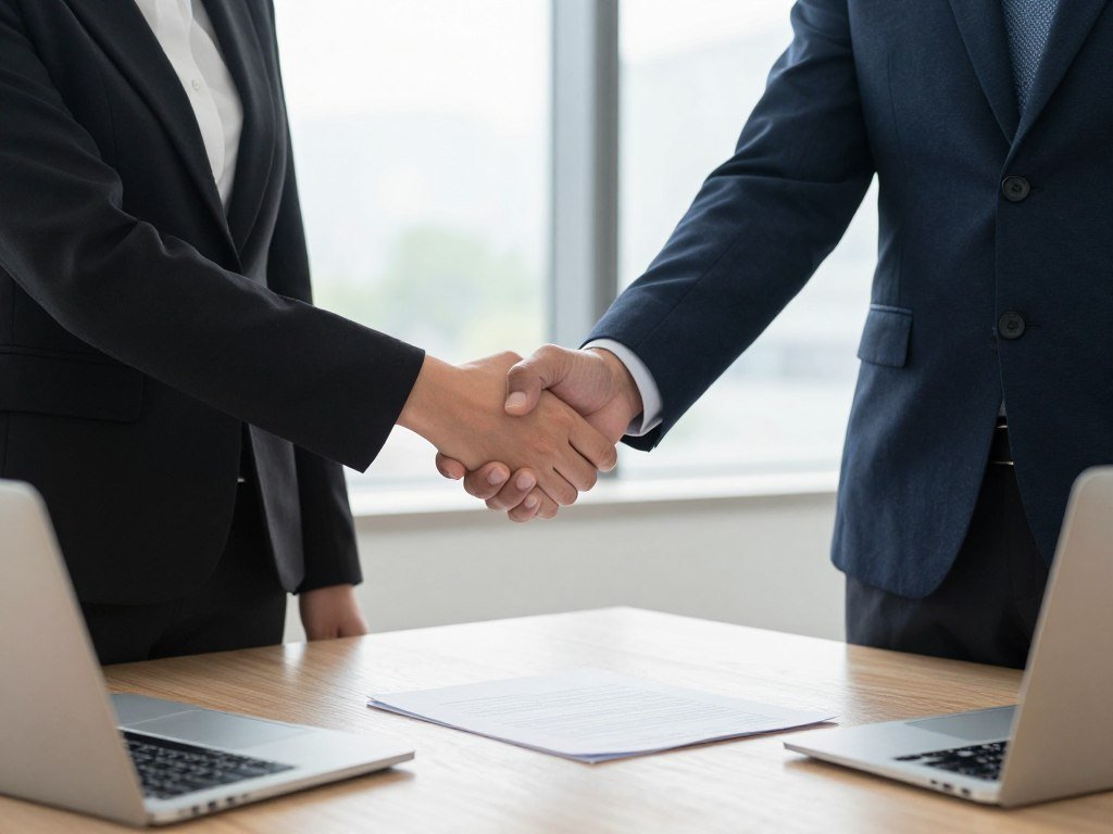 Business partners shaking hands in modern office