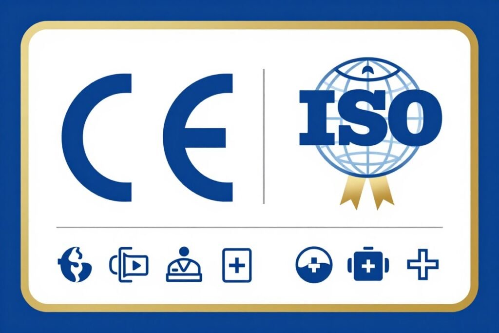 CE certification mark and quality assurance badges for medical devices