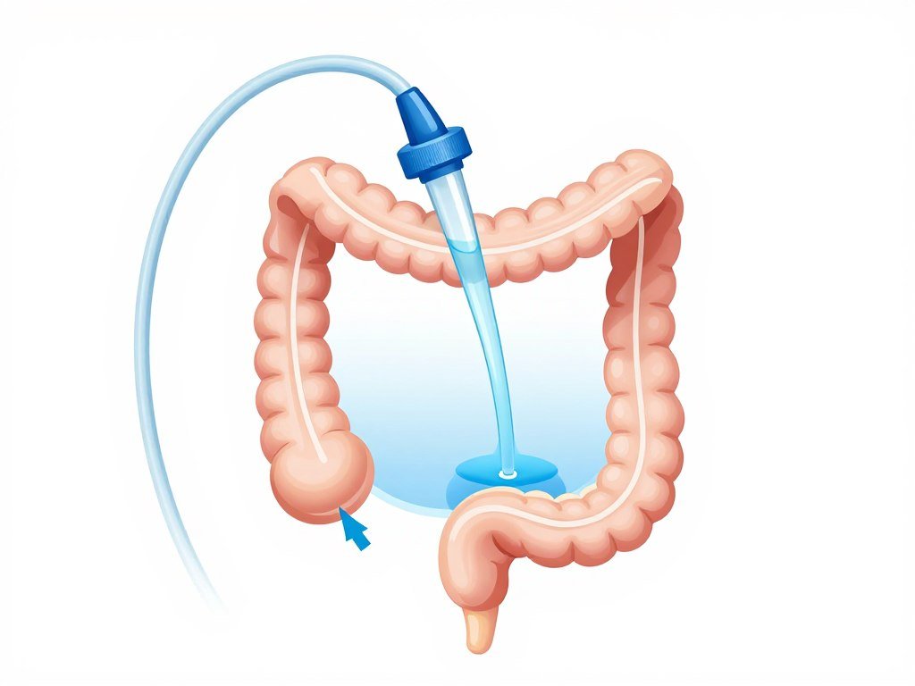 Colonic hydrotherapy treatment process diagram showing water filtration and gentle colon cleansing