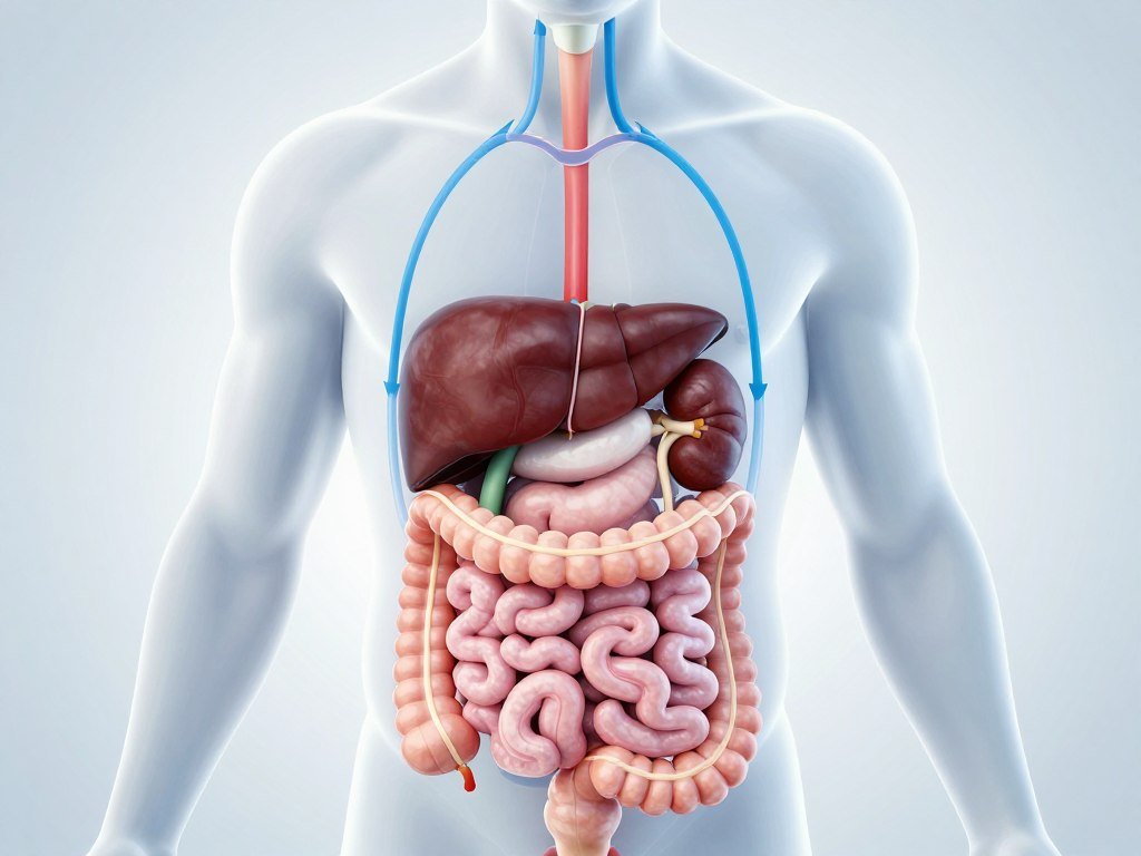 Diagram showing human digestive system and detoxification pathways