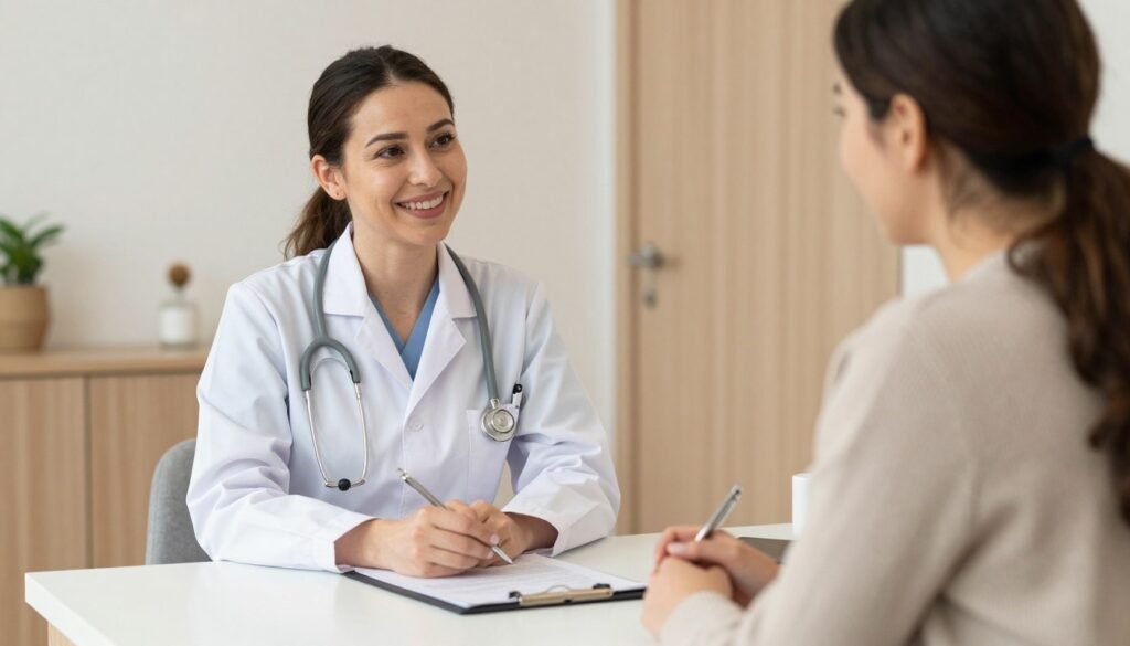 Healthcare professional counselling client about colon health treatment Healthcare professional counselling client about colon health treatment